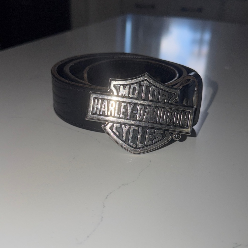 Harley-Davidson Black Leather Belt with Silver Buckle
